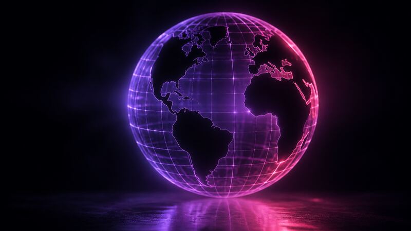 A glowing wireframe globe with several regions darkened, representing Chaturbate geoblocking