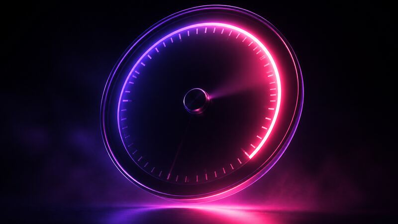 A glowing circular meter with a time arc, representing per-minute private show pricing