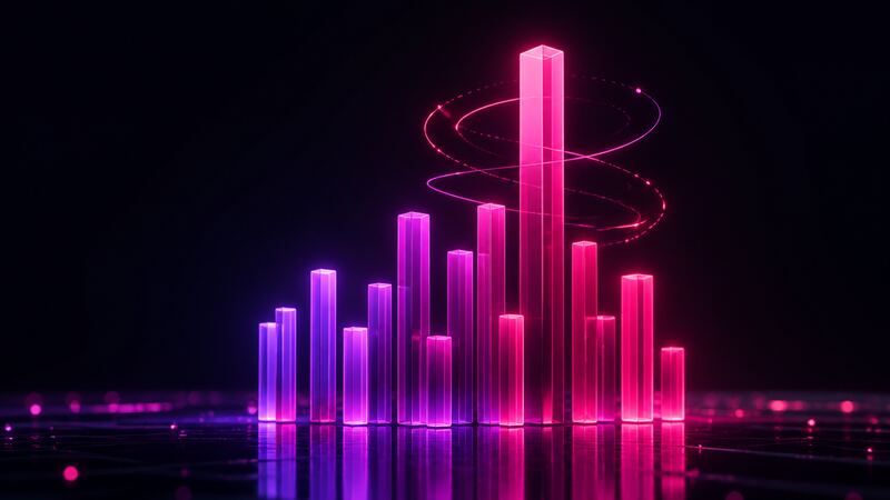Abstract visualisation of Chaturbate ranking signals rising as glowing bars