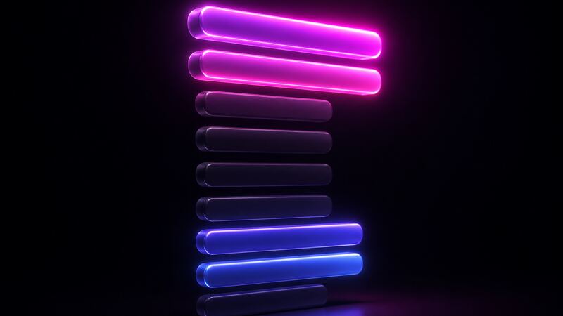 Vertical stack of glowing grey, blue and purple bars representing Chaturbate username colours