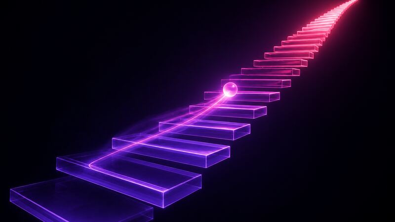 Glowing staircase of light representing climbing Chaturbate browse pages